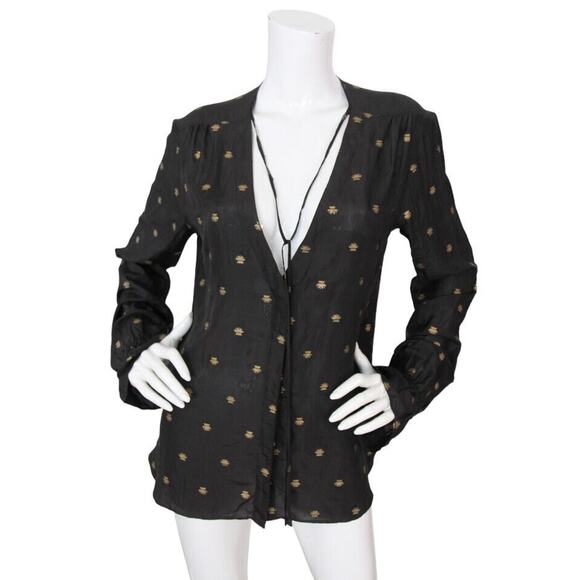 St. Roche Catherine Silk Metallic Block Print Long Sleeve Blouse - Picture 3 of 6